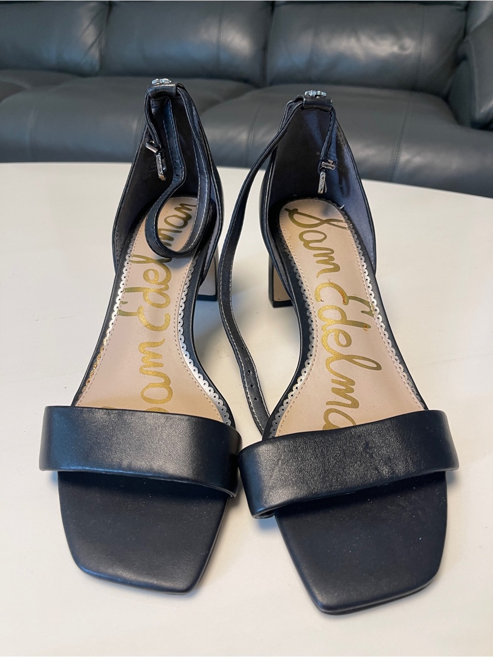 Sam Edelman Black Leather Open-Toe Ankle-Strap Block Heels